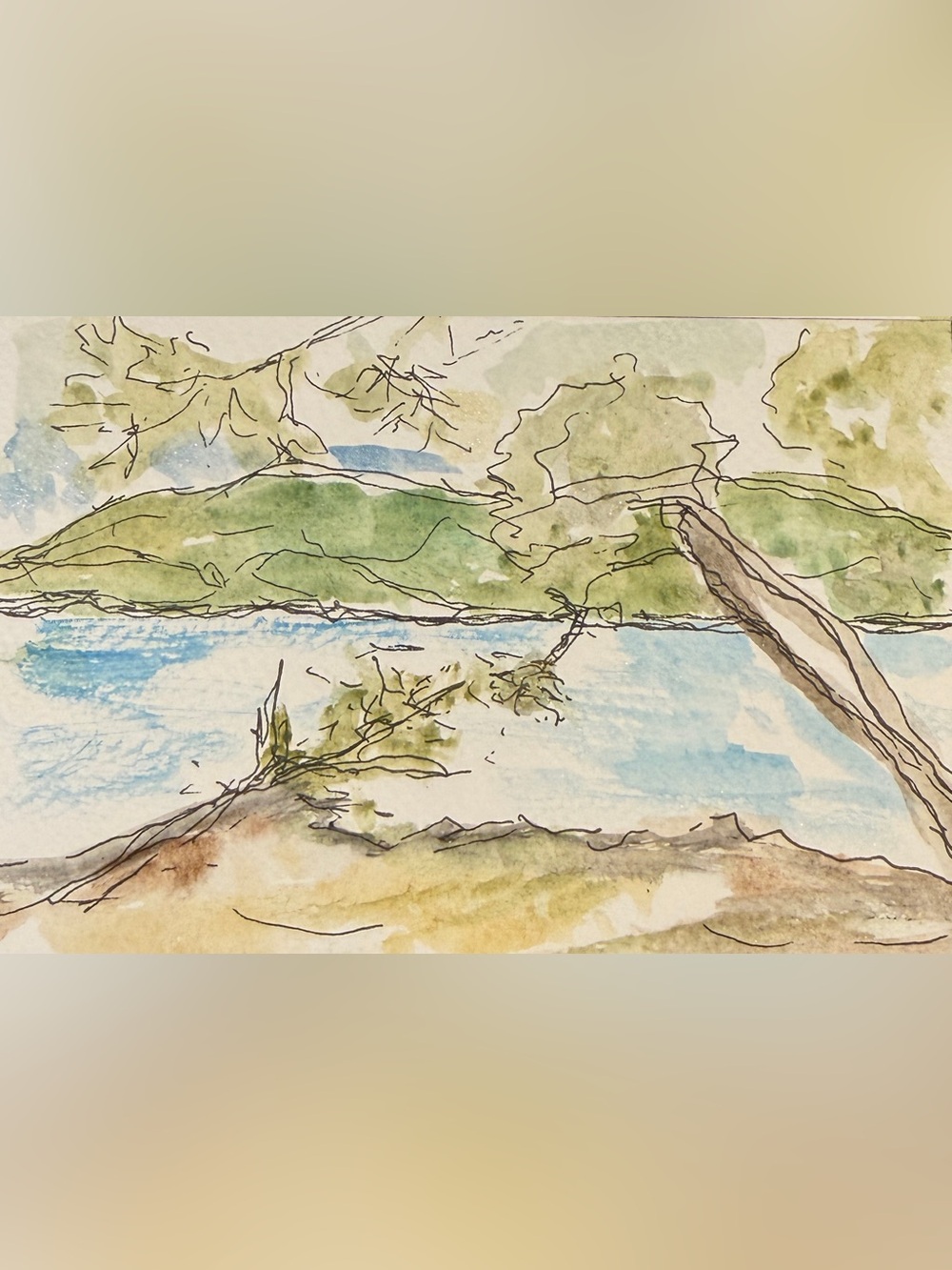 Hand-Painted Watercolor French Riviera water scene in Green and Blue